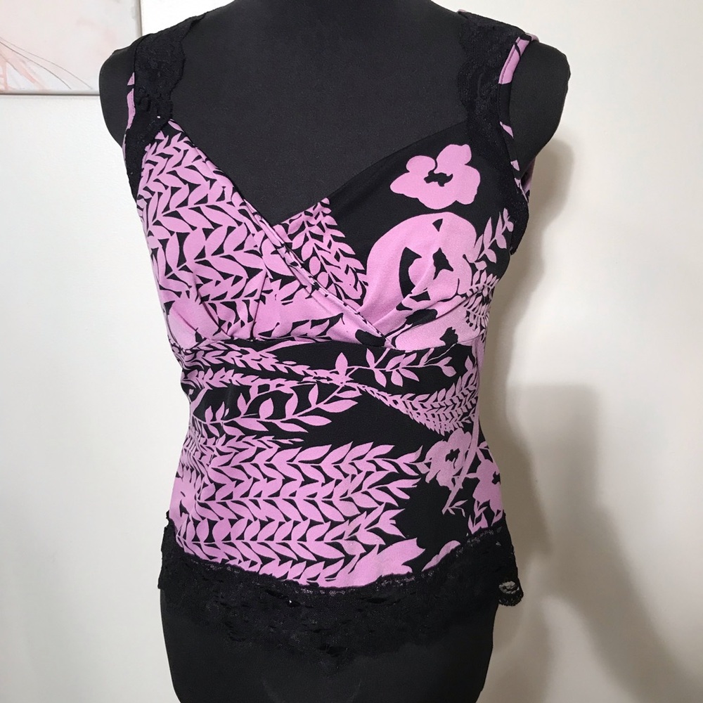 Worthington black purple lace cami size M